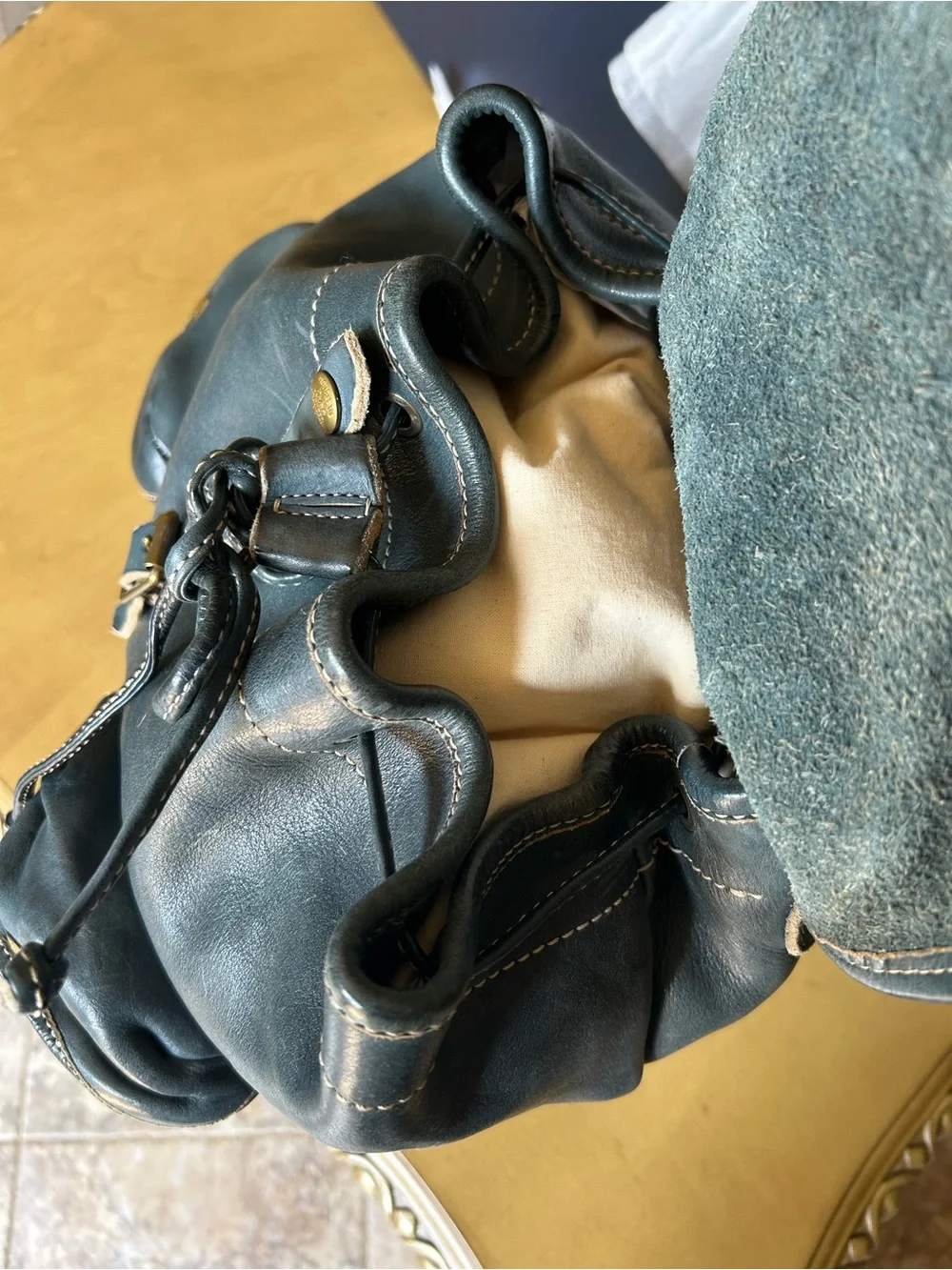 Ralph Lauren Double RL Indigo Leather Backpack. New